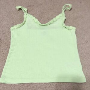Girls Old Navy size 10/12 Light Green Ribbed Tank Top with flower straps